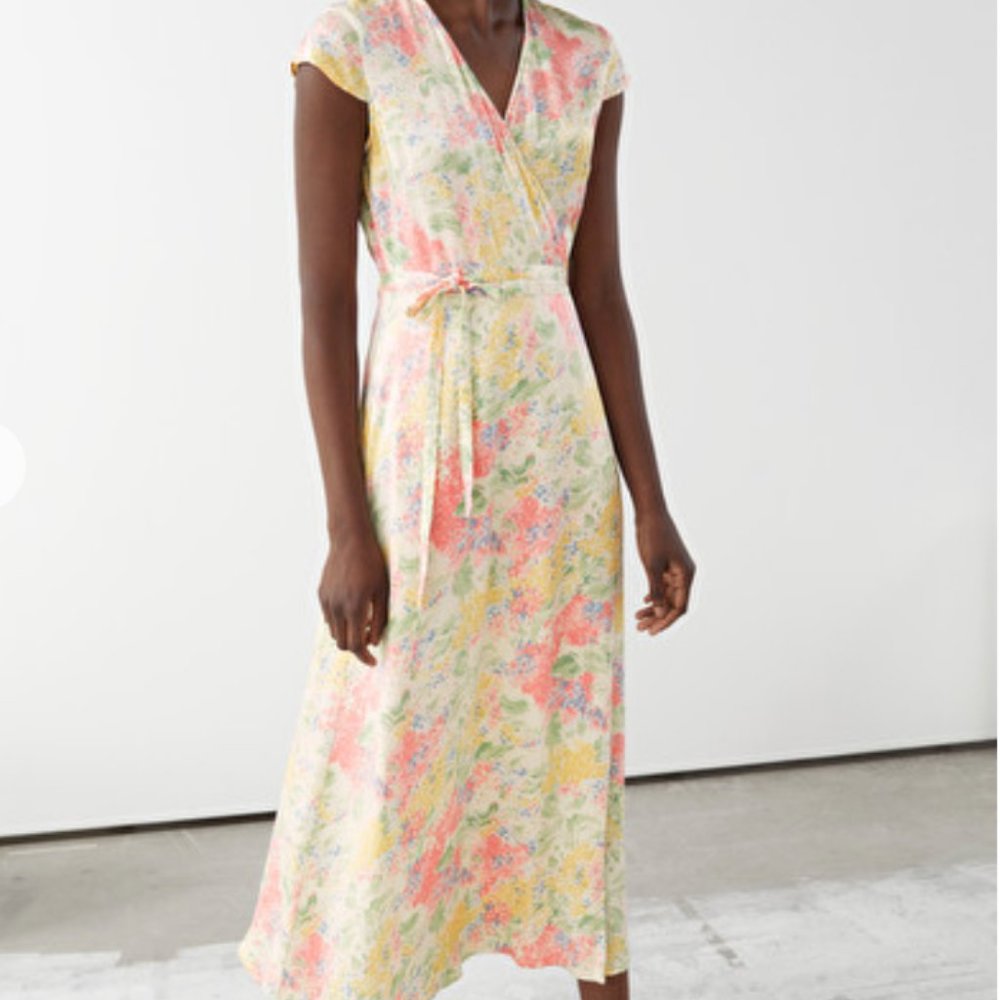 & other stories SATIN WRAP MIDI DRESS SZ 0 NWT